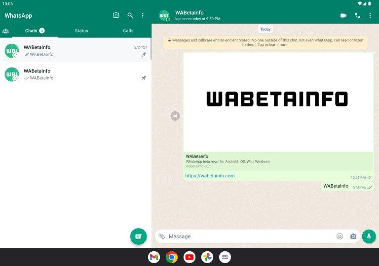Quelle - Wabetainfo - WhatsApp für Android testet die geteilte Ansicht auf Tablets im Beta-Test