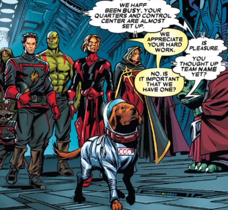 Rocket (ganz links), Adam Warlock, Cosmo und Phyla-Vell sind alle Teil der Guardians of the Galaxy-Reihe von 2008.