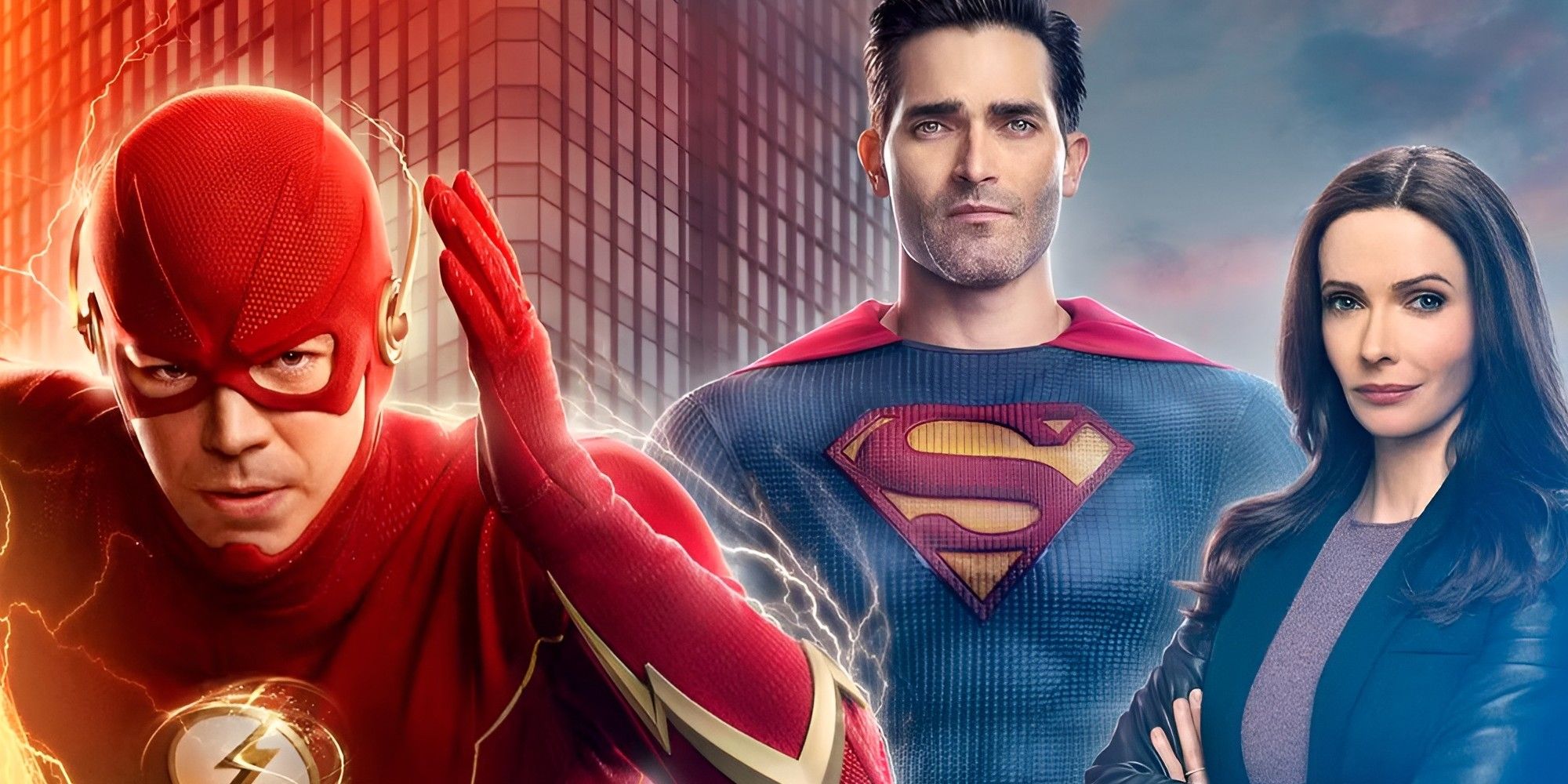 The Flash und Superman & Lois nebeneinander in einem The CW-Poster.