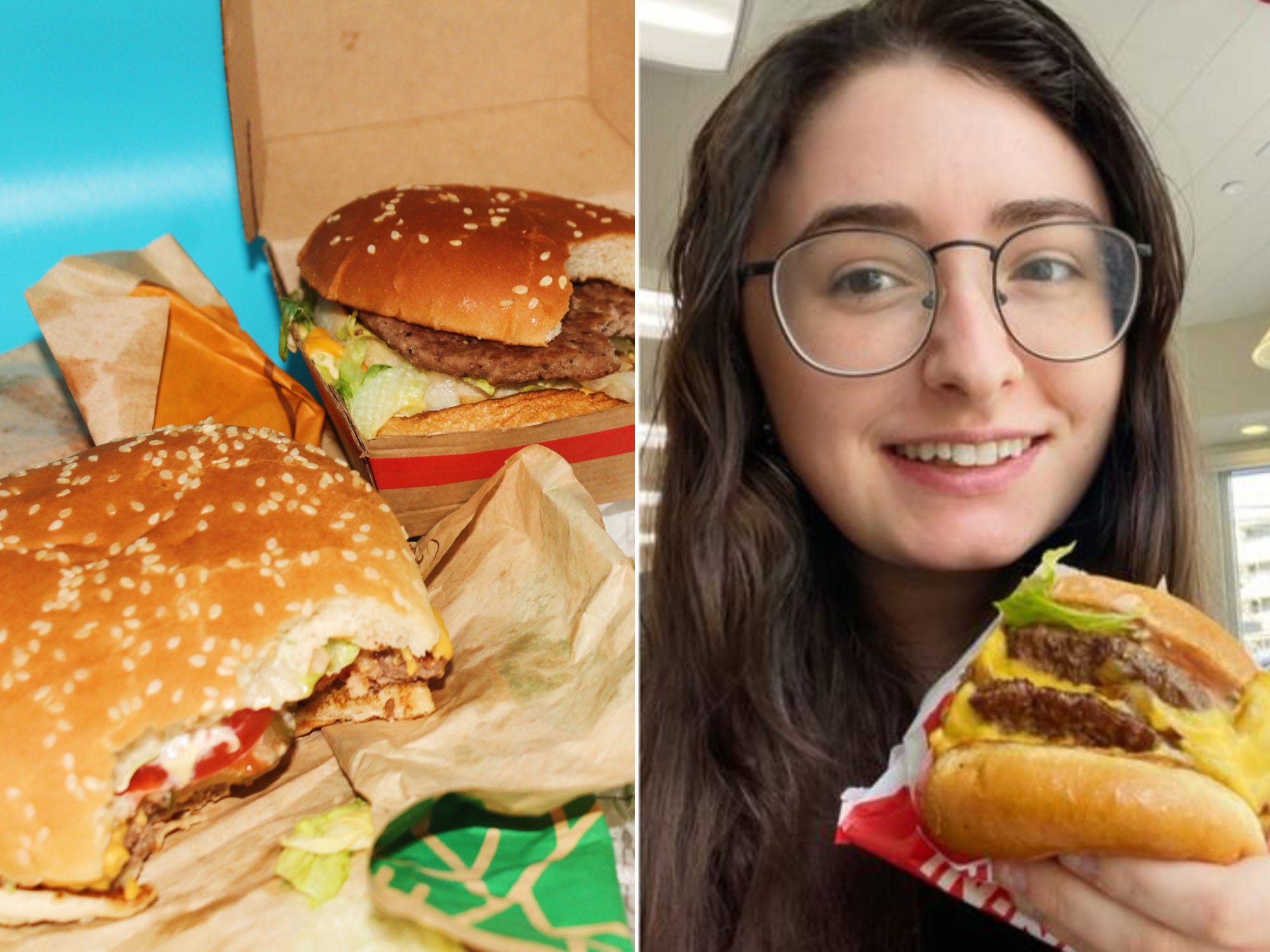 Fast-Food-Burger und Autor, der Burger hält