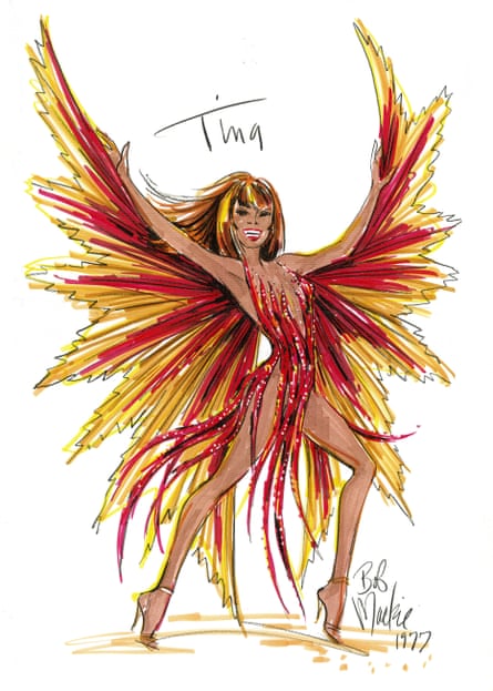 Skizze von Bob Mackie für Tina Turners „Flammenkleid“, 1977