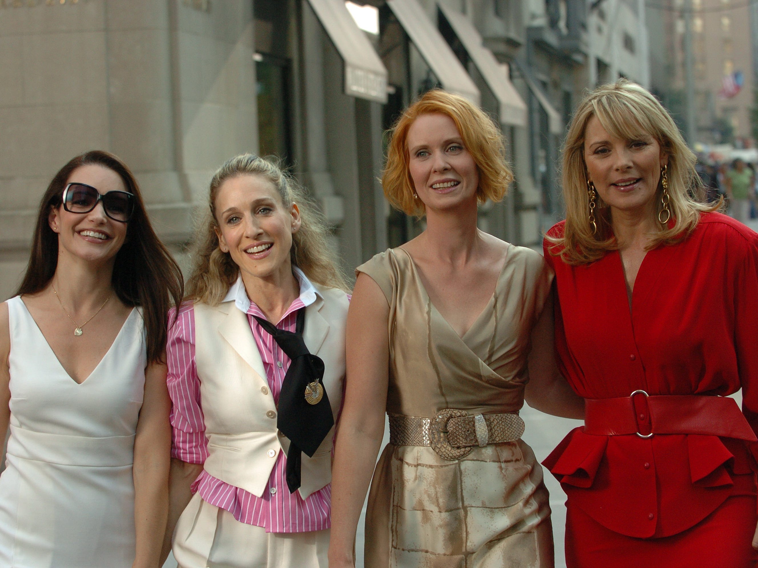 Kristin Davis, Sarah Jessica Parker, Cynthia Nixon und Kim Cattrall am Set von „Sex In The City: The Movie“ in New York City am 21. September 2007.
