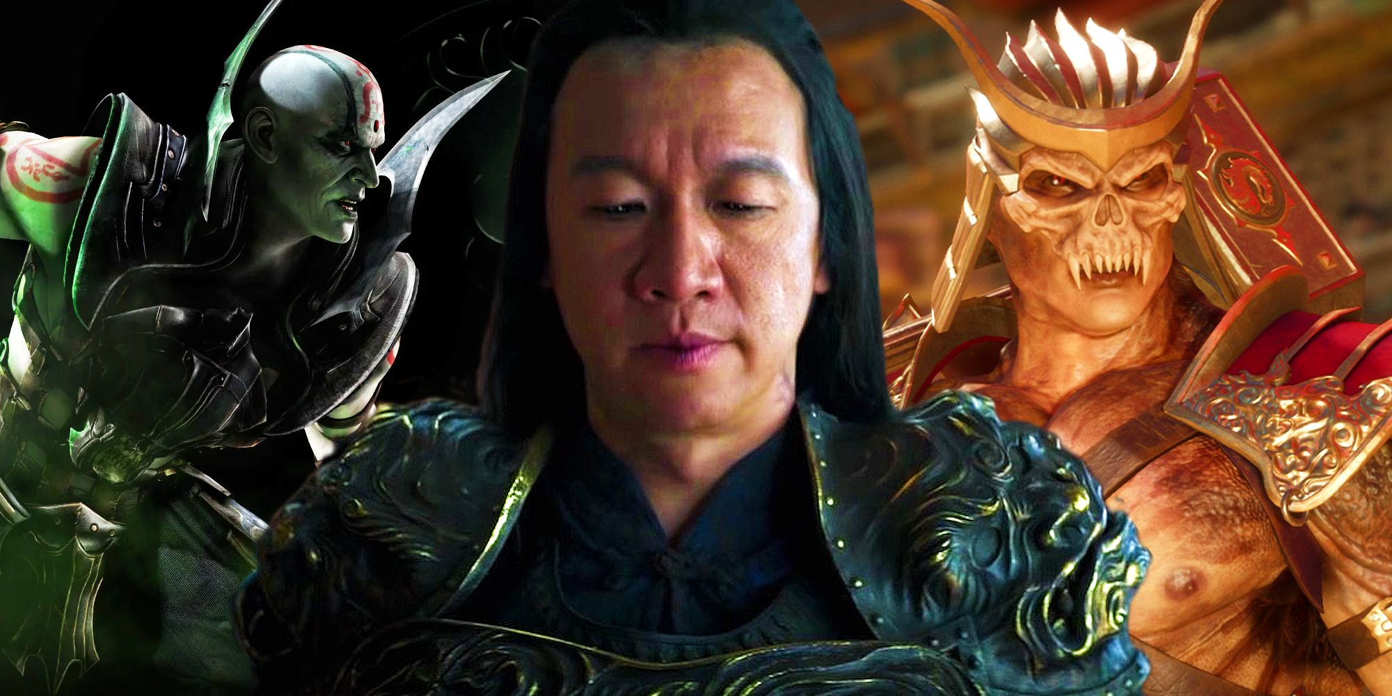 Shao Kahn und Quan Chi aus den Mortal Kombat-Spielen und Shang Tsung aus Mortal Kombat 2021