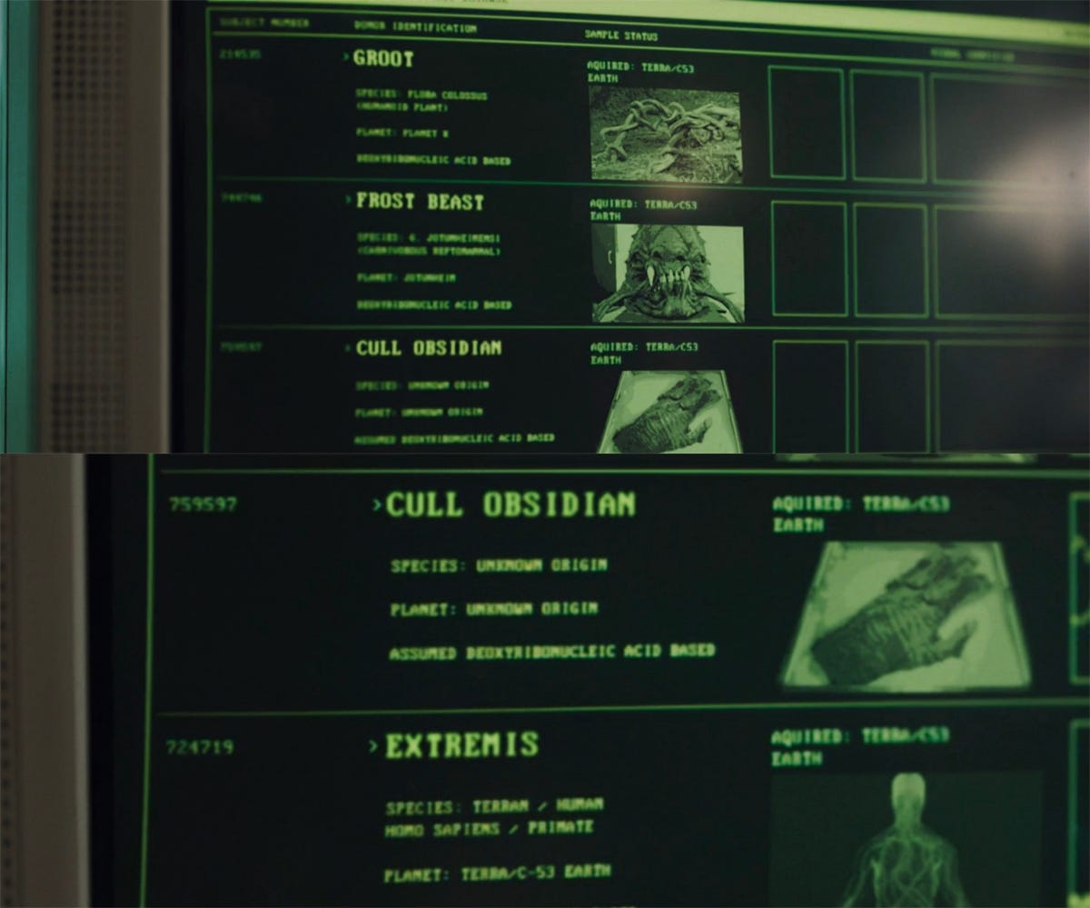 Genetische Informationen, die in der ersten Staffel, Folge zwei von „Secret Invasion“ auf einem Computer gesehen wurden.