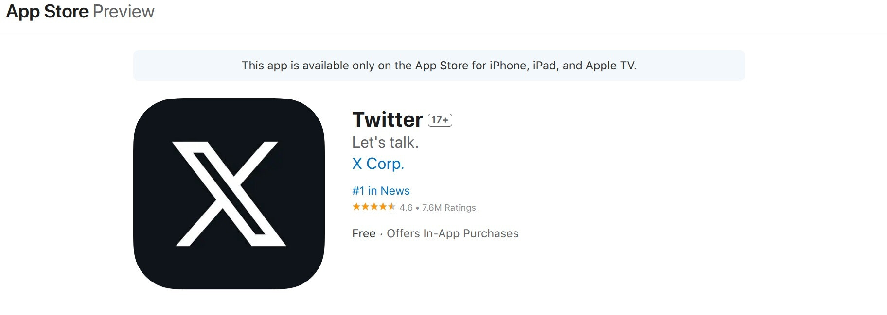 Im App Store heißt Twitter immer noch Twitter – Apple hat einen einfachen Grund, warum es Twitter nicht erlaubt, sich als Twitter umzubenennen "X" im App Store