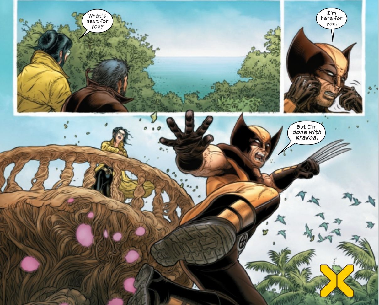 Wolverine sagt Sage, dass er mit Krakoa fertig ist.