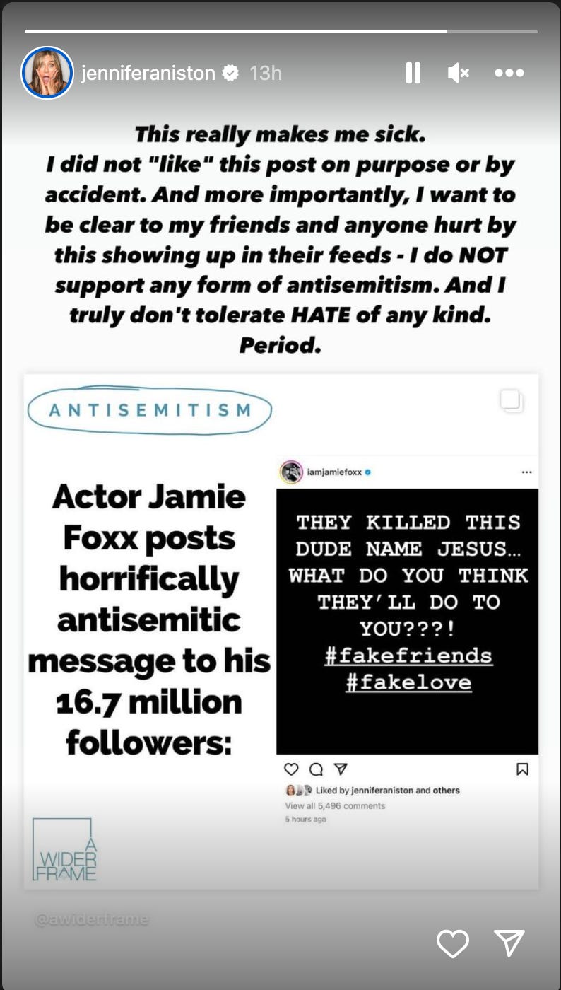 Jennifer Aniston antwortet auf die Antisemitismusvorwürfe nach dem Instagram-Post von Jamie Foxx.