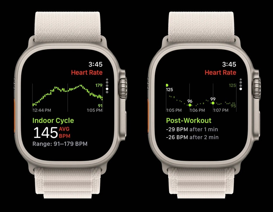 Details zur Herzfrequenz sind für jedes am selben Tag durchgeführte Training verfügbar. Schauen Sie sich die aktualisierte Herzfrequenz-App für die Apple Watch in watchOS 10 an