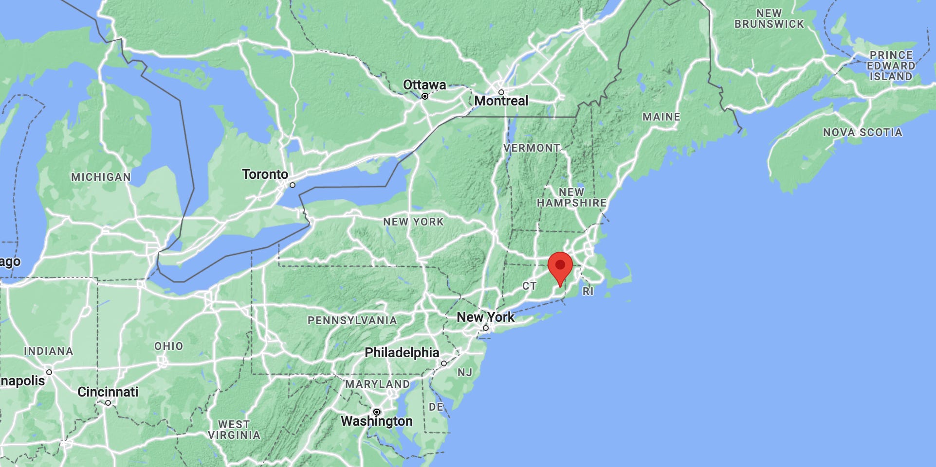 Eine Karte zeigt den Standort von Griswold, Connecticut, in Neuengland.