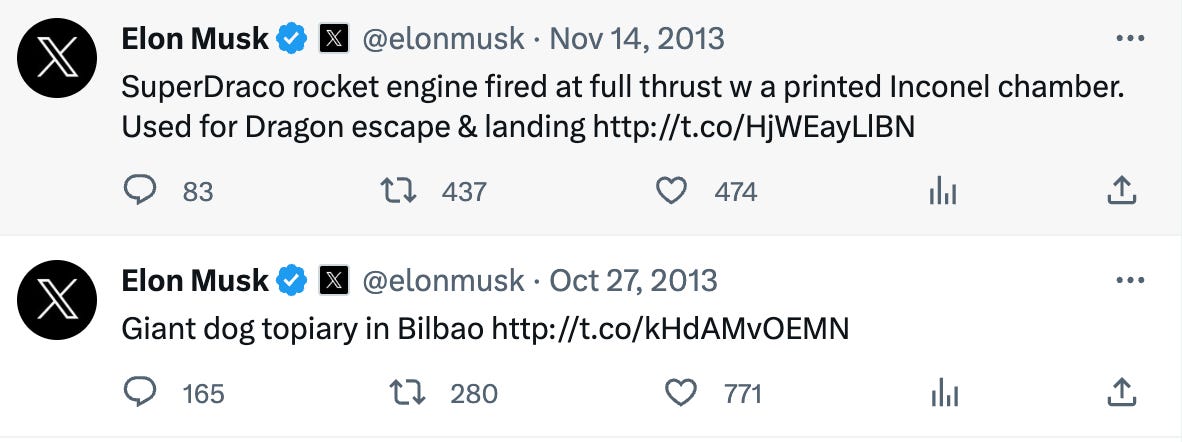 Screenshot der X-Posts von Elon Musk aus der Zeit vor 2014