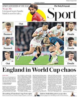 Sportabteilung des Daily Telegraph 25. August 2023