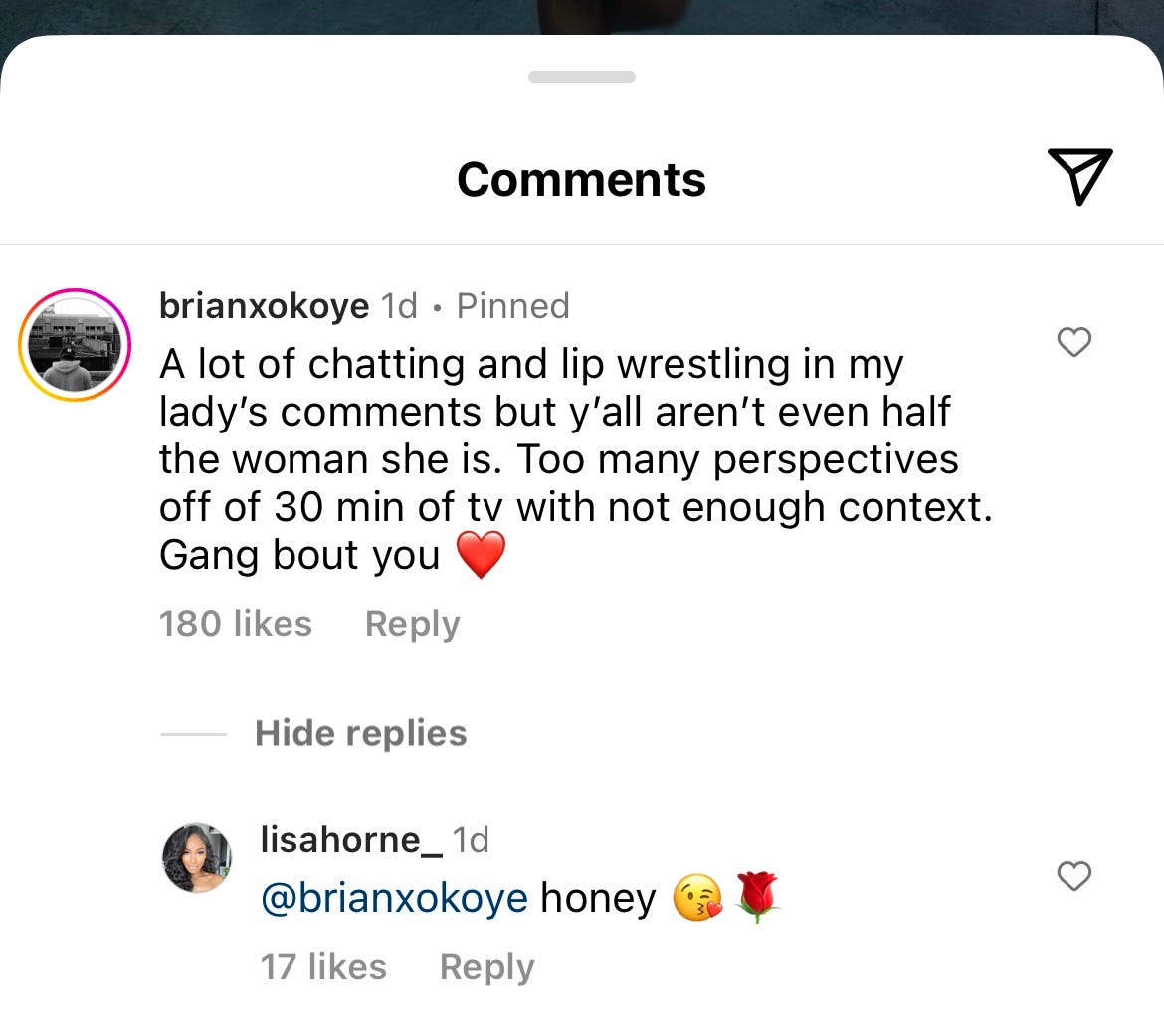Ein Screenshot eines Kommentars, den Brian auf Lisas Instagram hinterlassen hat.