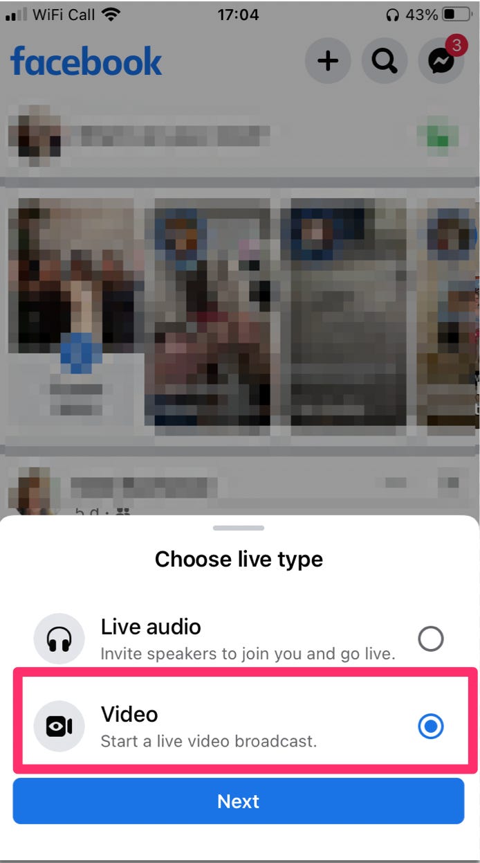 Der mobile Facebook-Bildschirm zeigt, wie man ein Live-Video postet