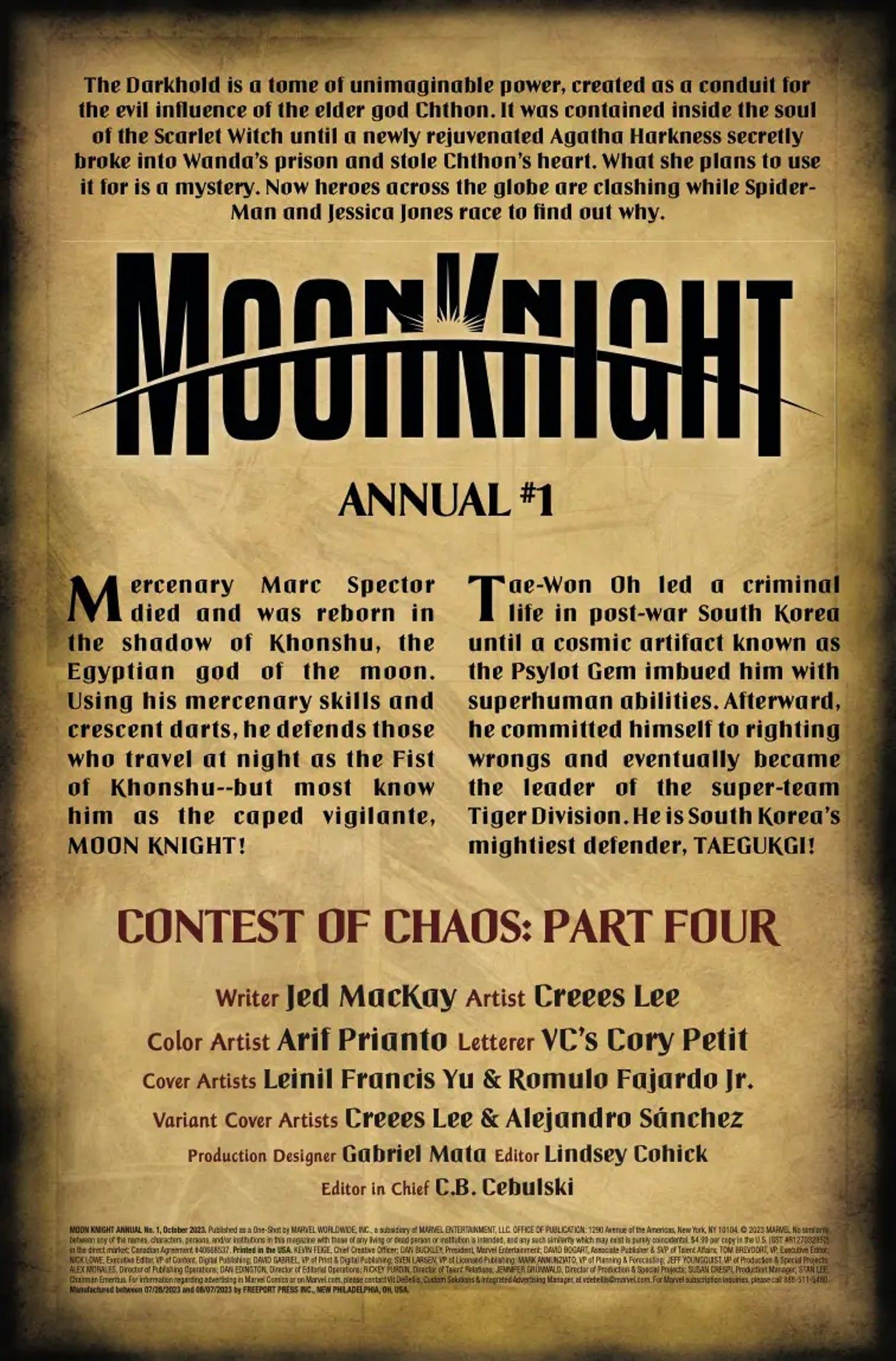 Moon Knight Annual #1TAEGUKGI Vorschau-Credits