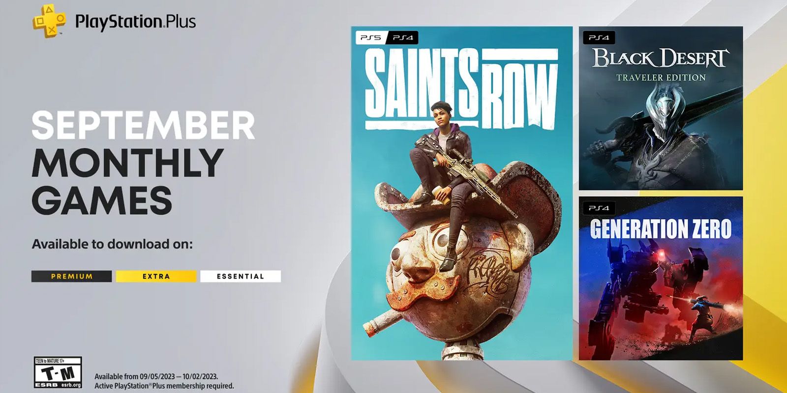 Vorschau auf die September-Spiele von PlayStation Plus mit Saints Row, Black Desert Traveller Edition und Generation Zero.