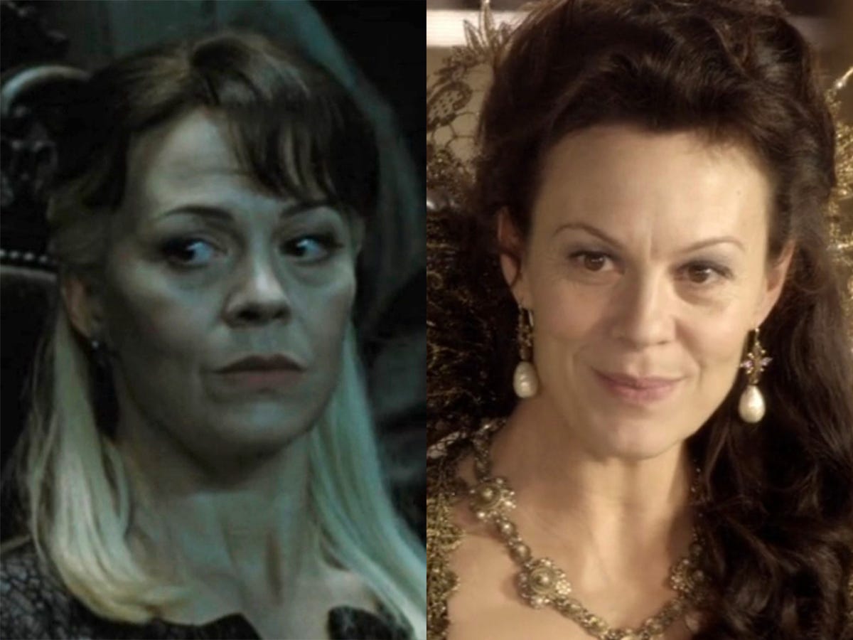 Links: Helen McCrory in „Harry Potter und die Heiligtümer des Todes: Teil 1“.  Rechts: McCrory bei „Doctor Who“.