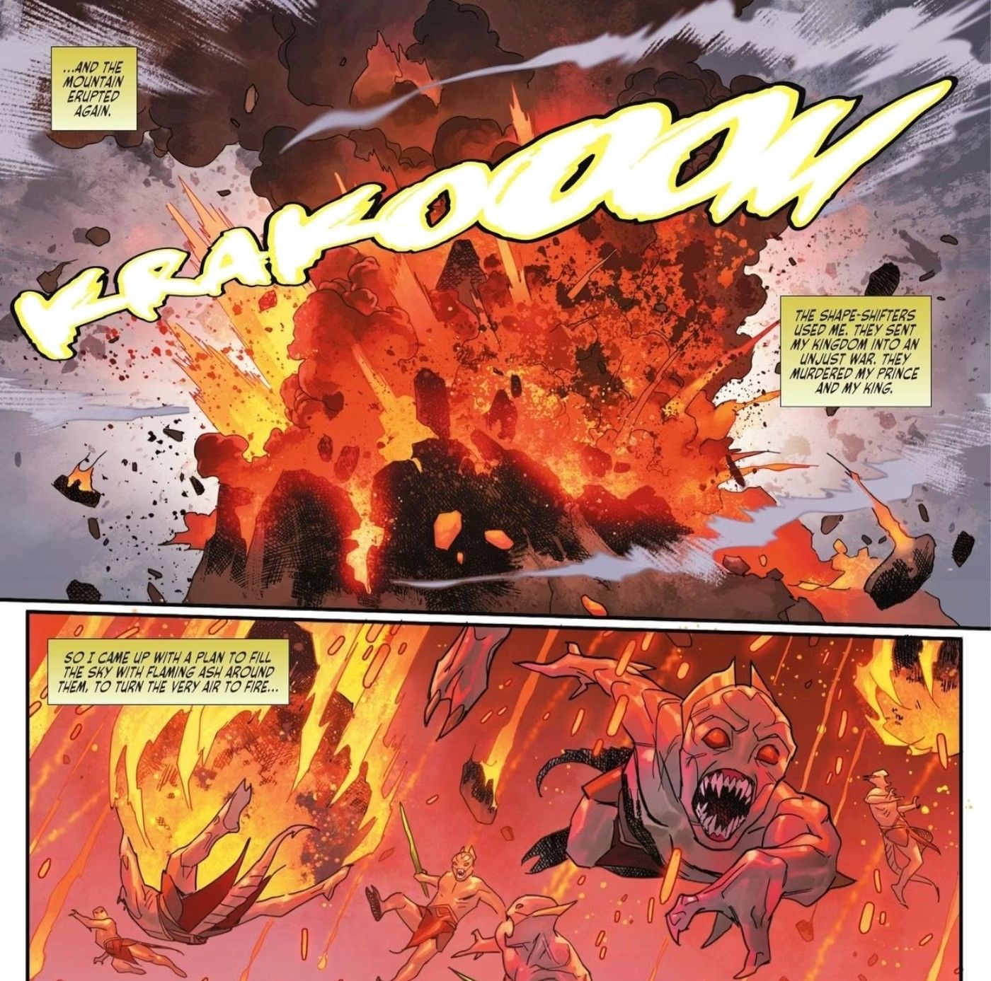 Die Marsianer der Dark Knights of Steel werden von einem Vulkan in Brand gesteckt