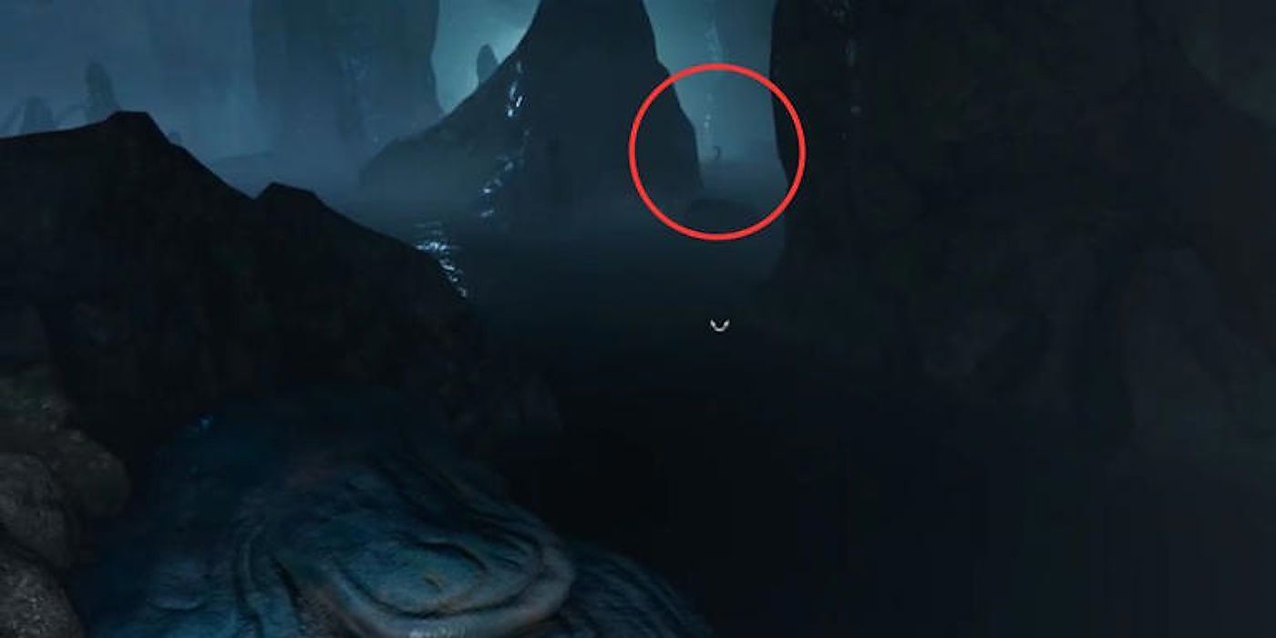 Das Monster von Loch Ness in der Ferne, rot eingekreist, in Baldur's Gate 3.