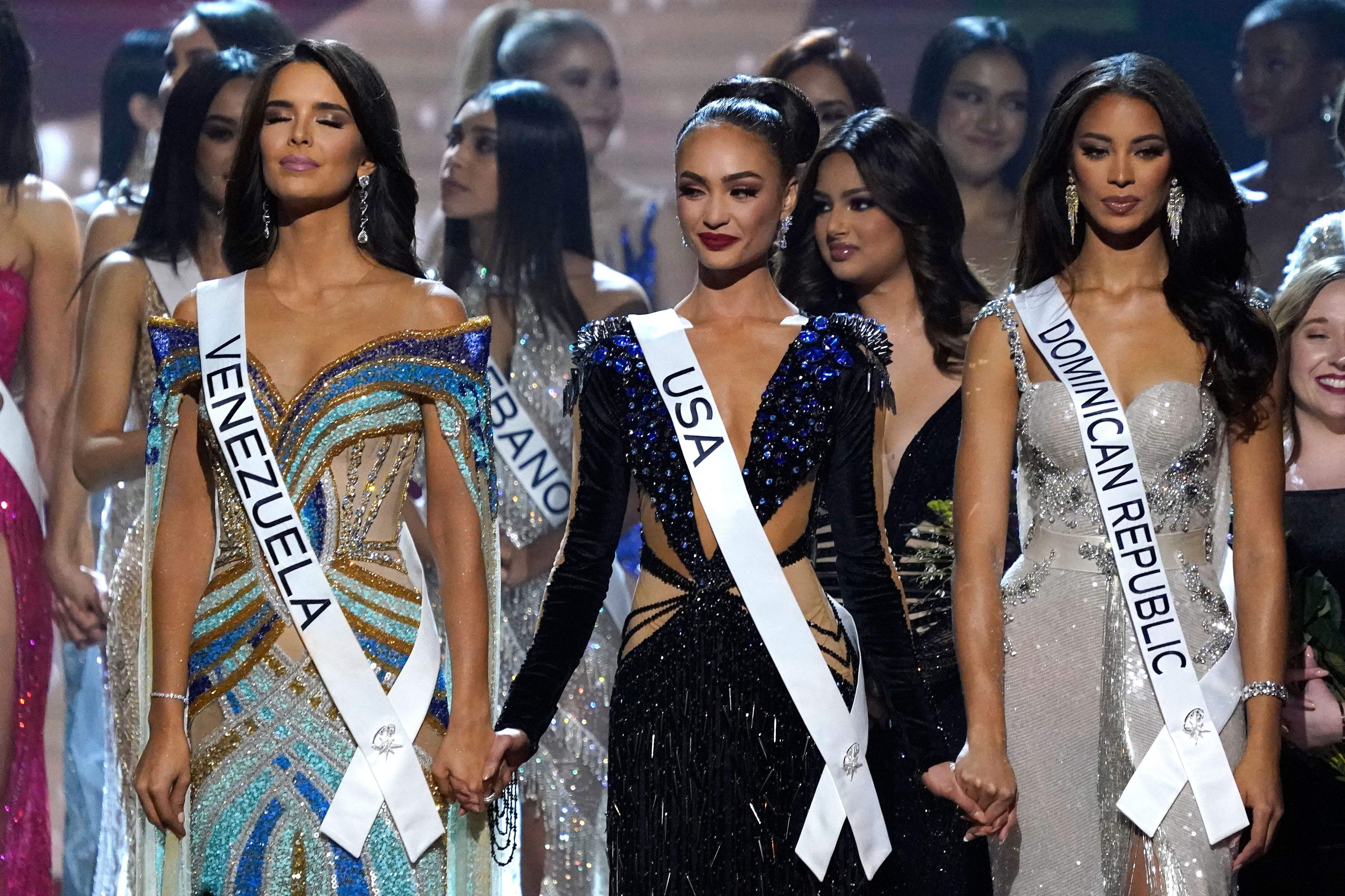 2023 Miss Universe-Wettbewerb mit Miss Venezuela, Miss USA und Miss Dominikanische Republik.