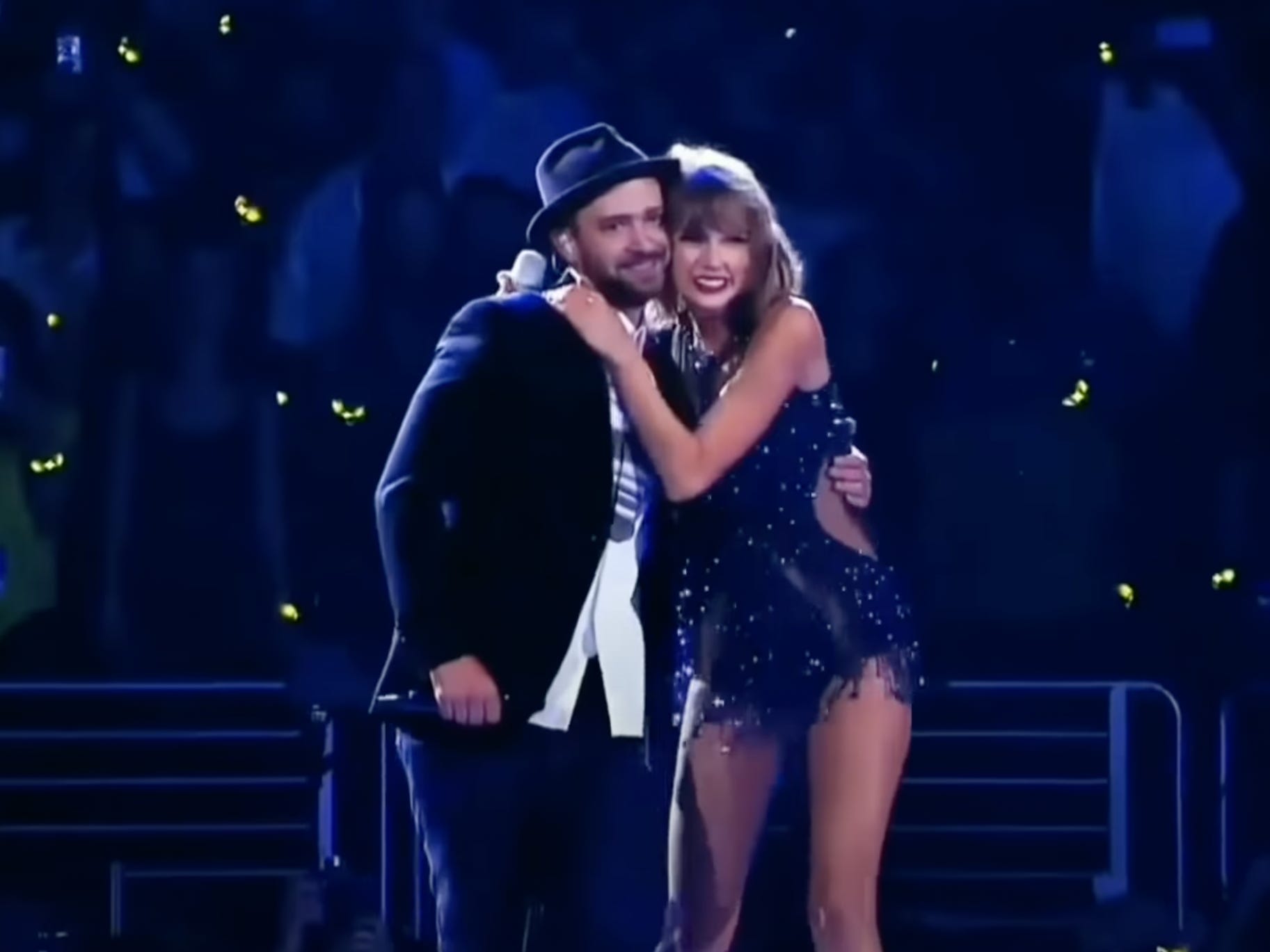 Justin Timberlake und Taylor Swift auf der Bühne des Staples Center in Los Angeles im Jahr 2014.