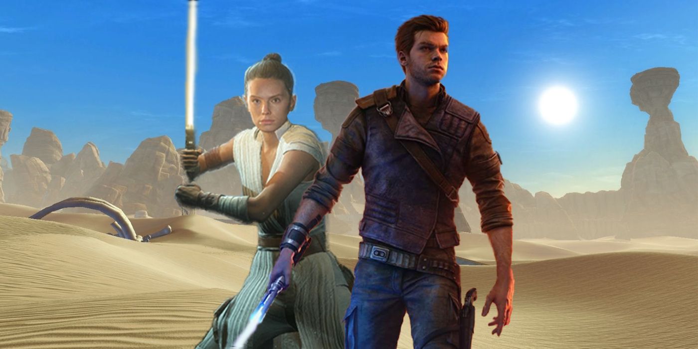 Cal Kestis (aus Jedi: Survivor) und Rey (aus Star Wars: Battlefront 2) PNGs auf Tattooine eingefügt