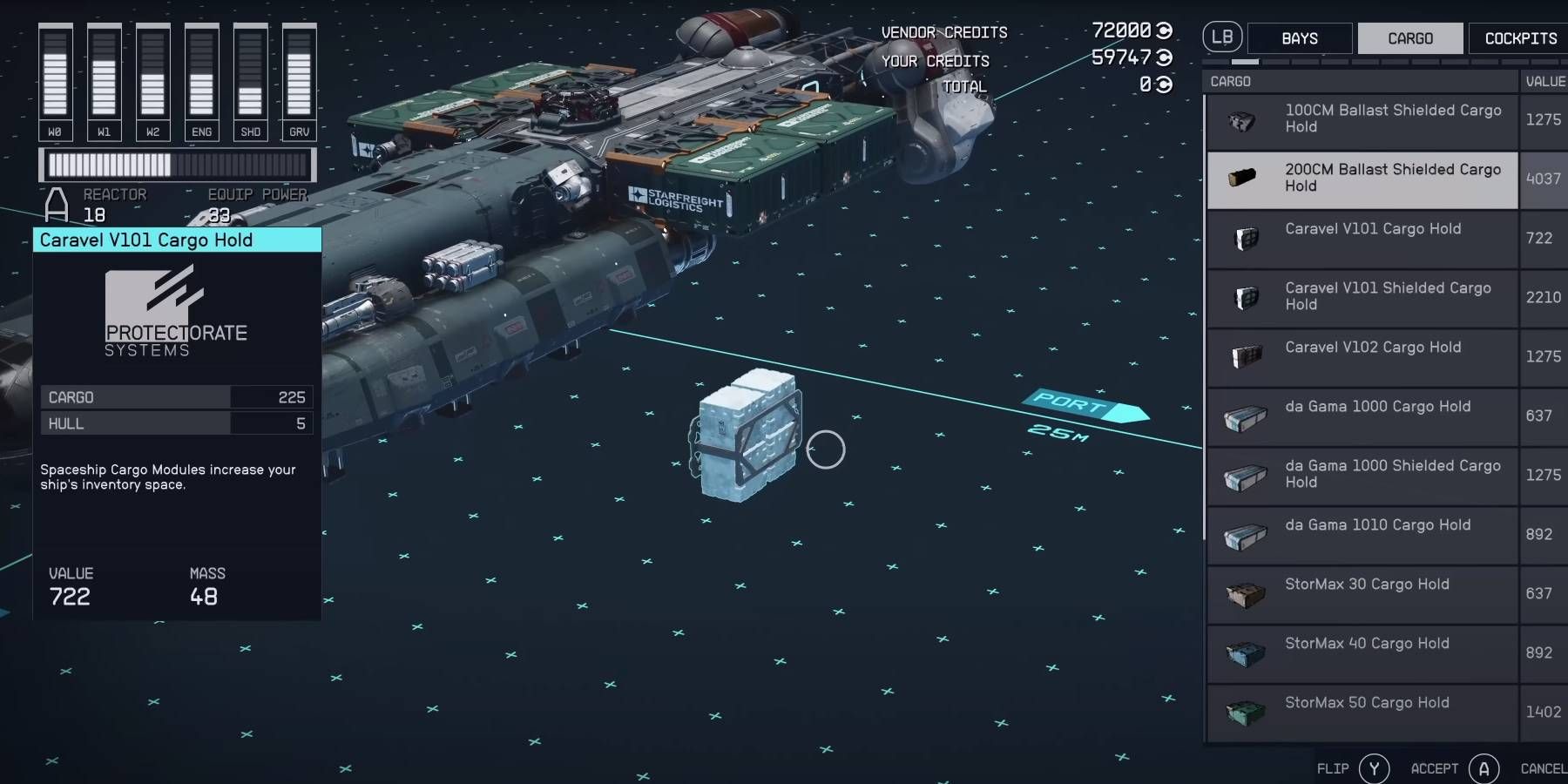 Starfield nutzt die Abschirmung des Frachtraums, um Schmuggelware wie Aurora zu schmuggeln und zu verkaufen