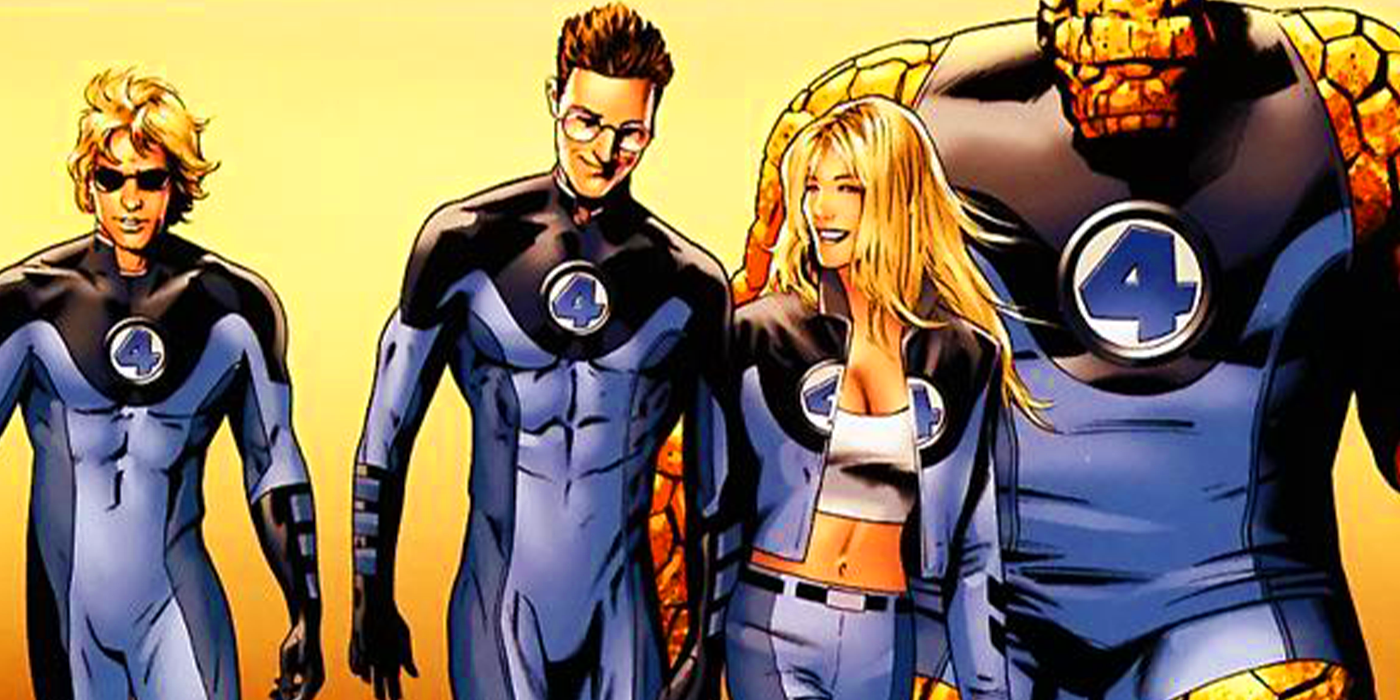 Die Fantastic Four von Marvel Comics im Kostüm mit Logo