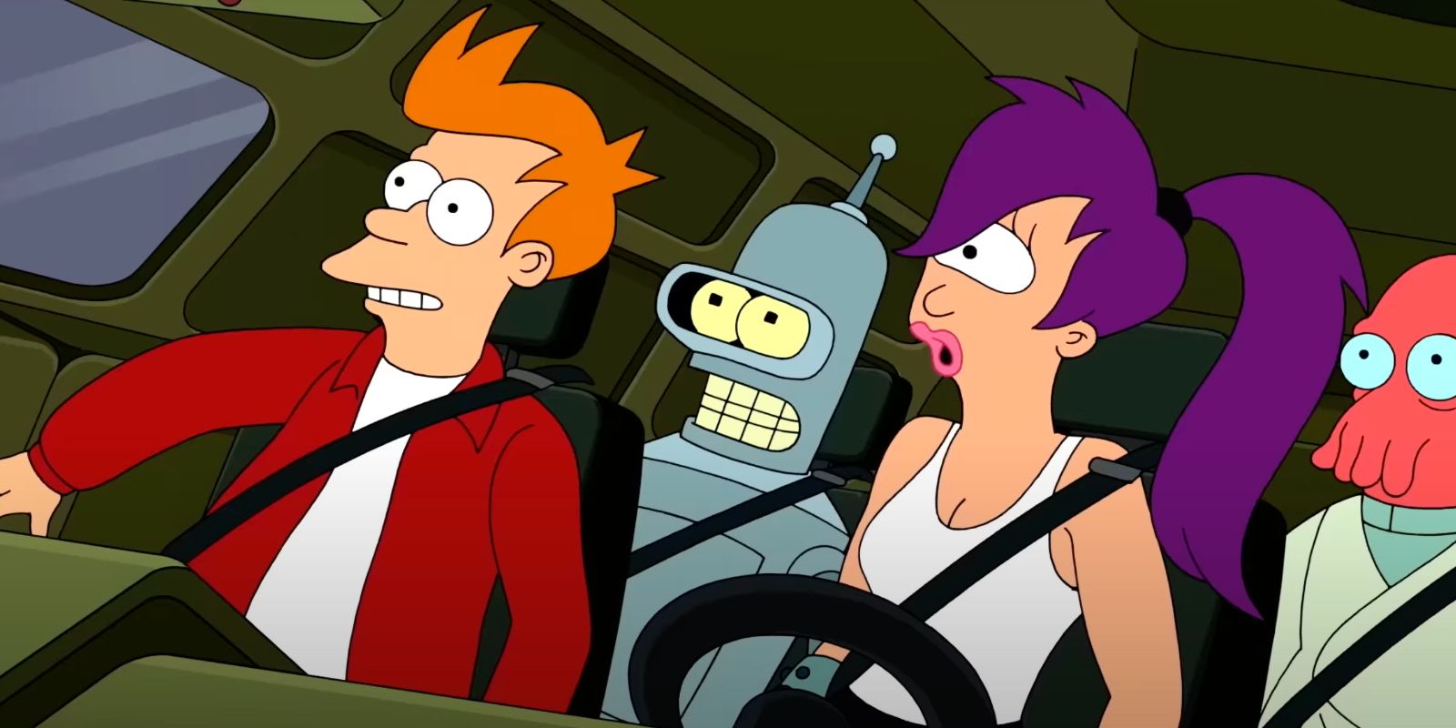 Fry und Leela mit Bender und Zoidberg in Futurama