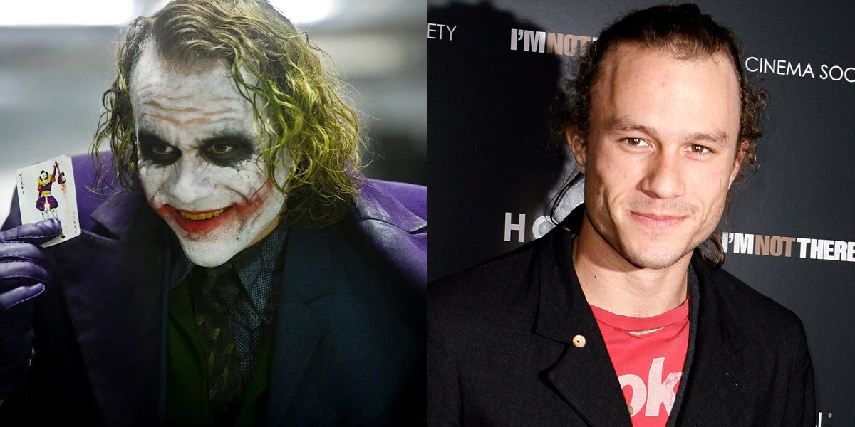 Neben Heath Ledger als Joker in „The Dark Knight“ und auf einem Foto aus dem Jahr 2007.