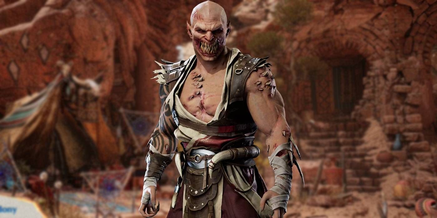 Mortal Kombat 1 Baraka mit der Tarkatan Camp Stage im Hintergrund