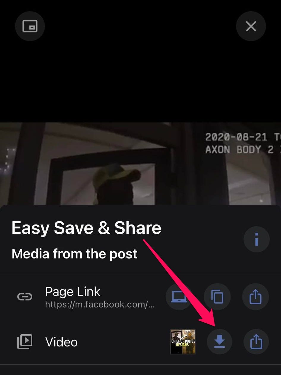 Der Friendly Social Browser auf einem iPhone, mit hervorgehobenem Download-Symbol im Menü, das beim Herunterladen eines Videos angezeigt wird.
