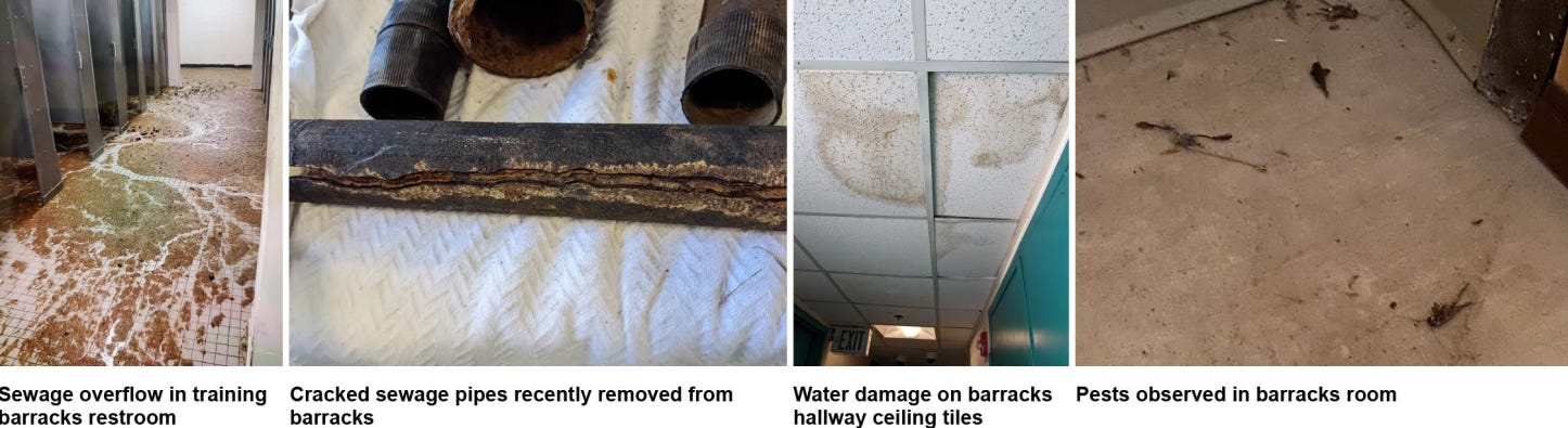 Der GAO-Bericht hob Bilder von ungeprüftem Abwasser, Wasserschäden und anderen Sauberkeitsproblemen hervor.