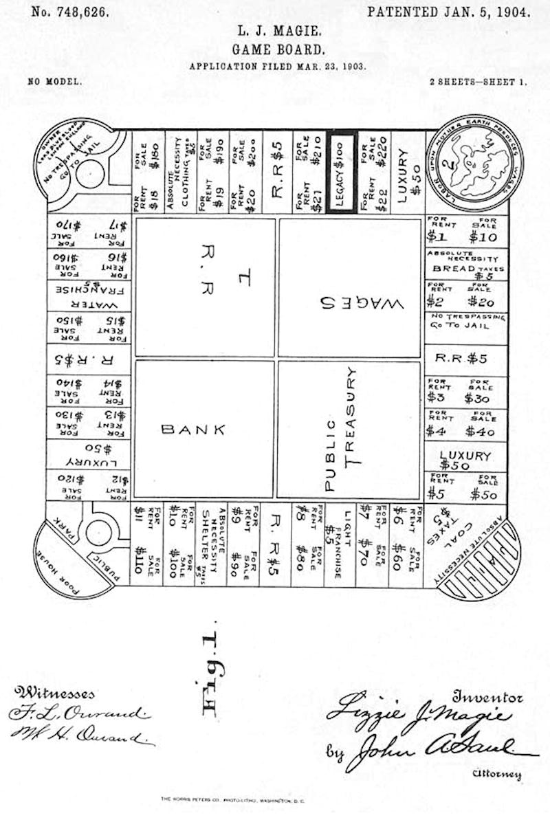 Eine Skizze eines frühen Monopoly-Bretts.