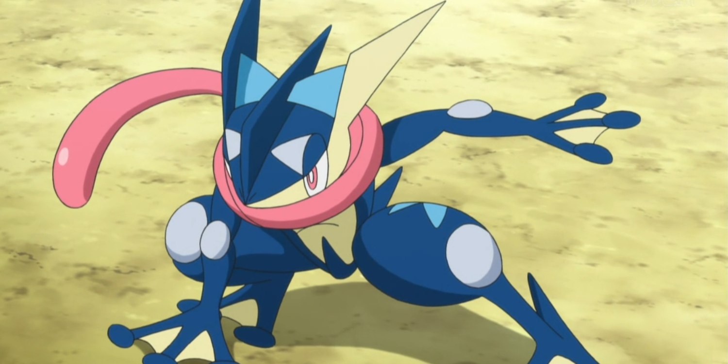 Greninja bereit zum Angriff im Pokémon-Anime.