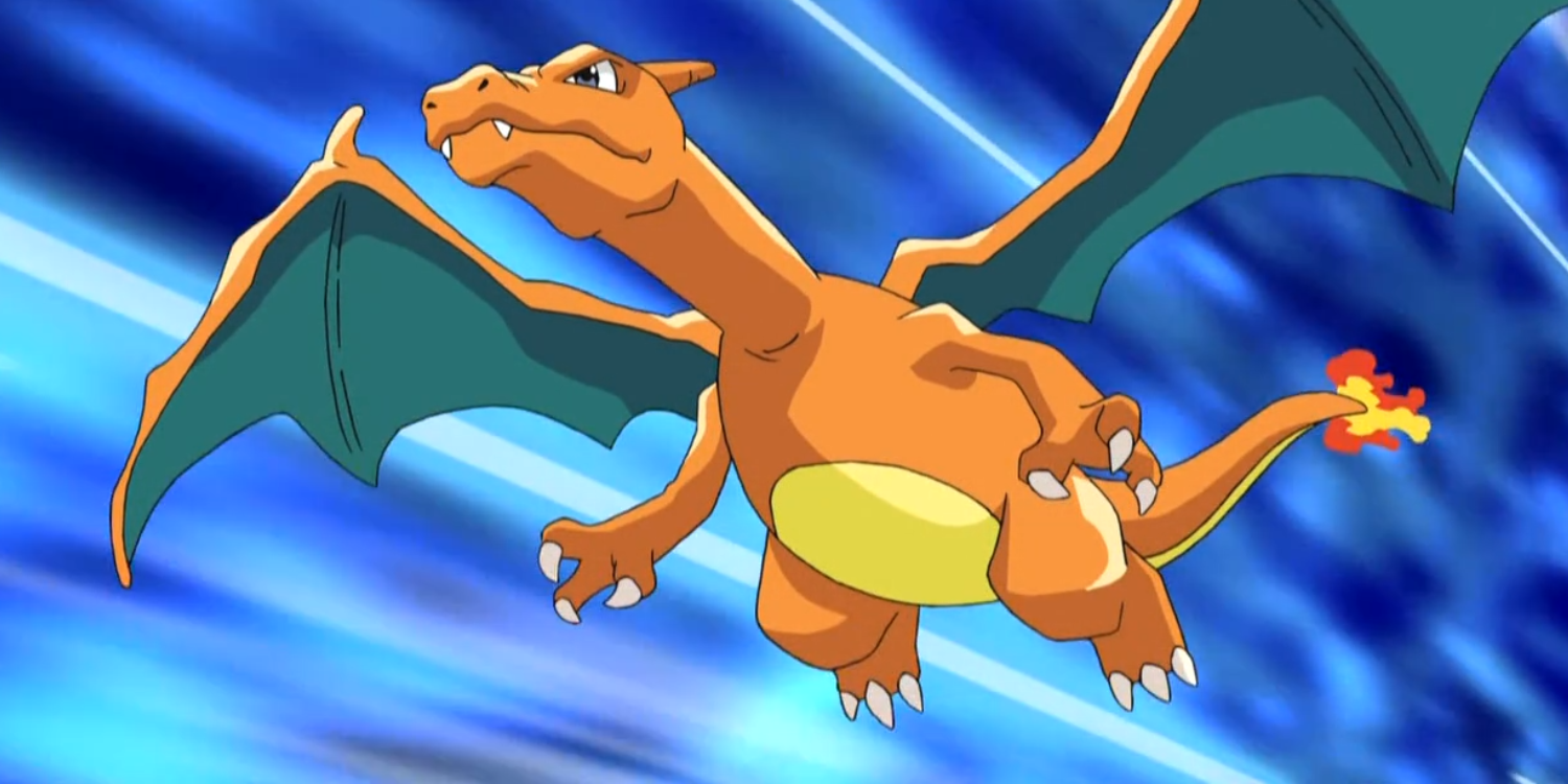 Ashs Glurak fliegt im Pokémon-Anime