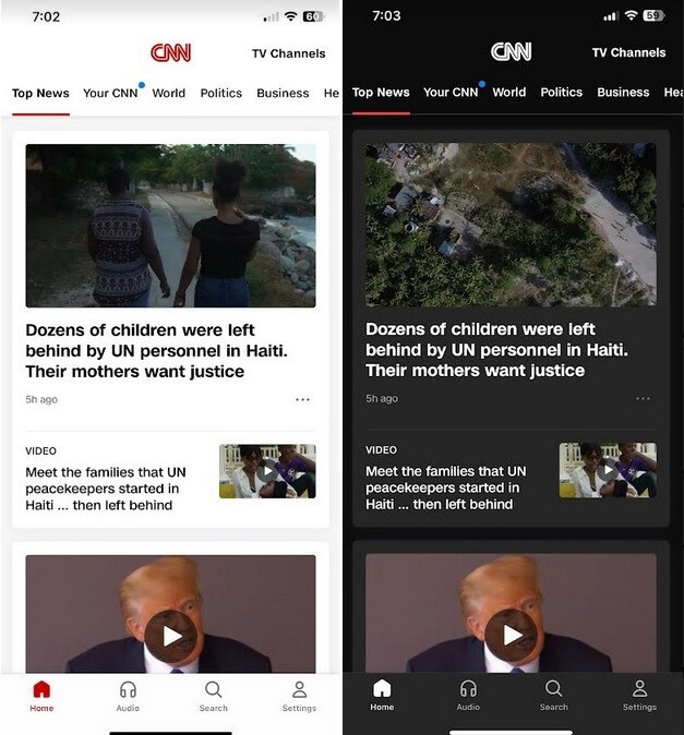 Dies ist CNN im Hellmodus und Dunkelmodus für iOS und Android – "Das ist CNN"-im Dunkelmodus für iOS- und Android-Geräte