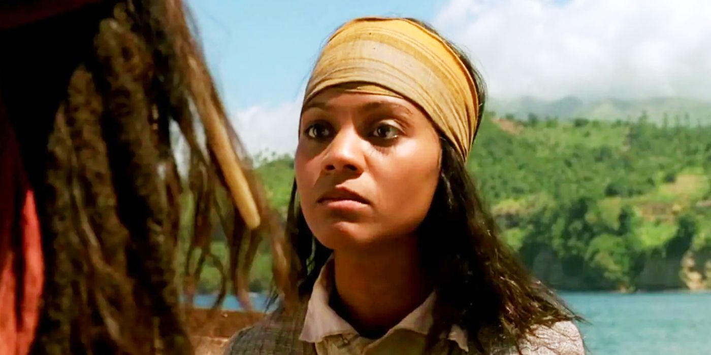 Zoe Saldana als Anamaria in Fluch der Karibik: Der Fluch der schwarzen Perle.