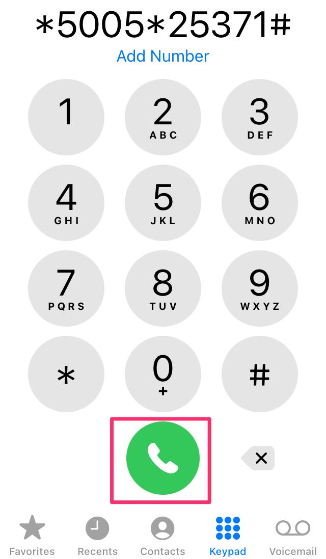 Screenshot, der das Anrufsymbol auf einem iPhone hervorhebt.