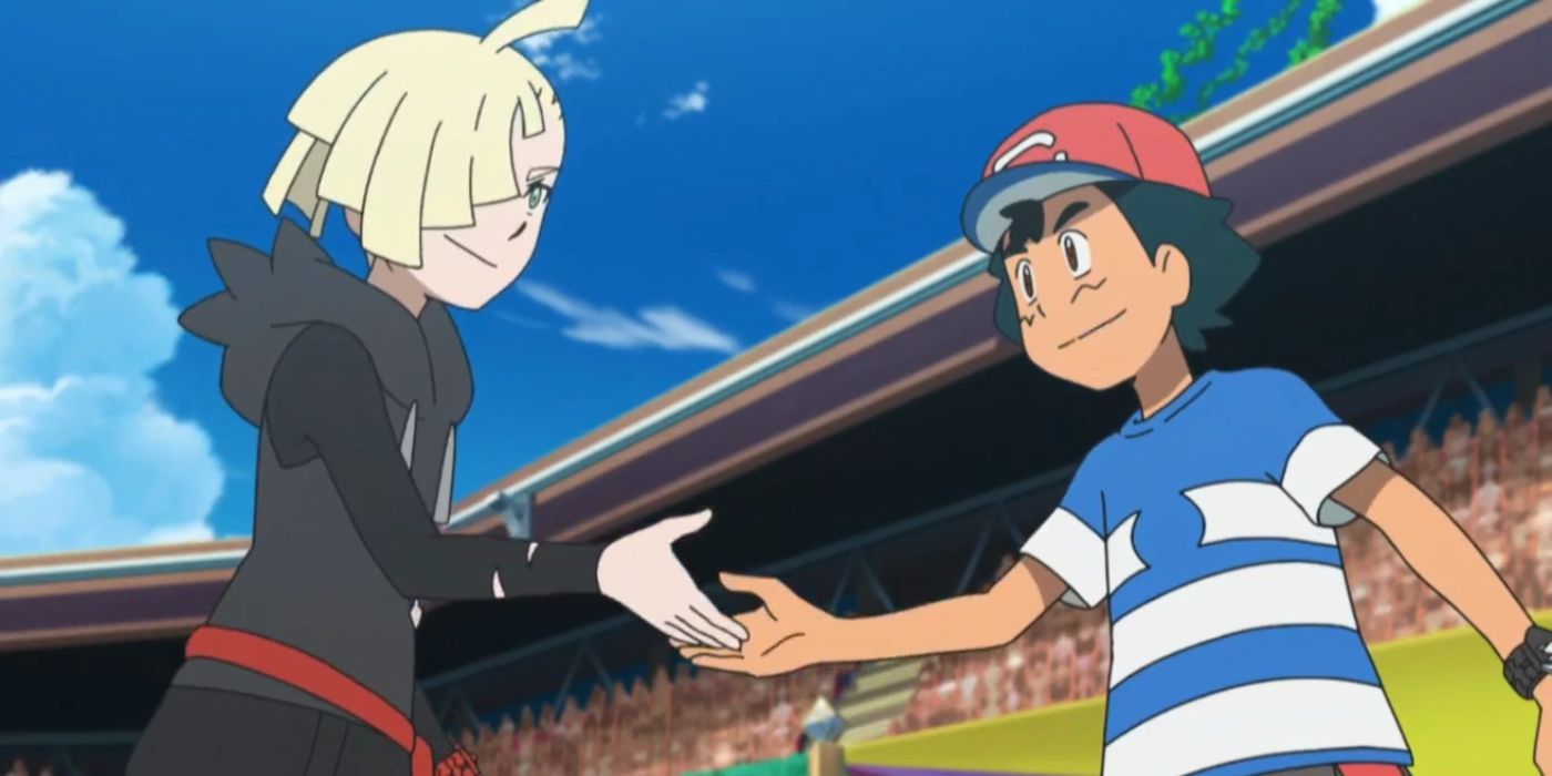 Gladion und Ash geben sich in Pokémon die Hand