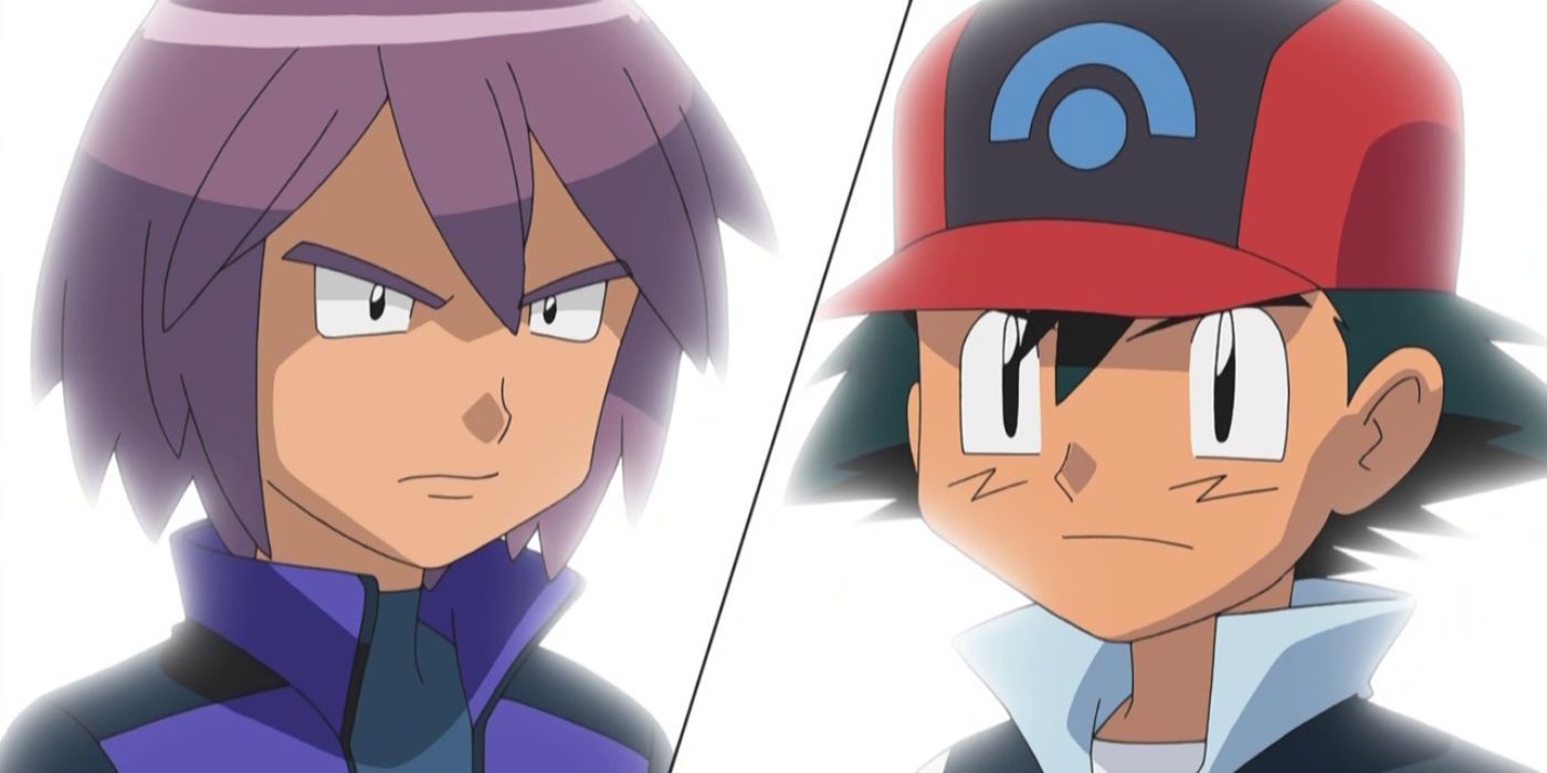 Paul und Ash starren einander an, während sie in Pokémon kämpfen