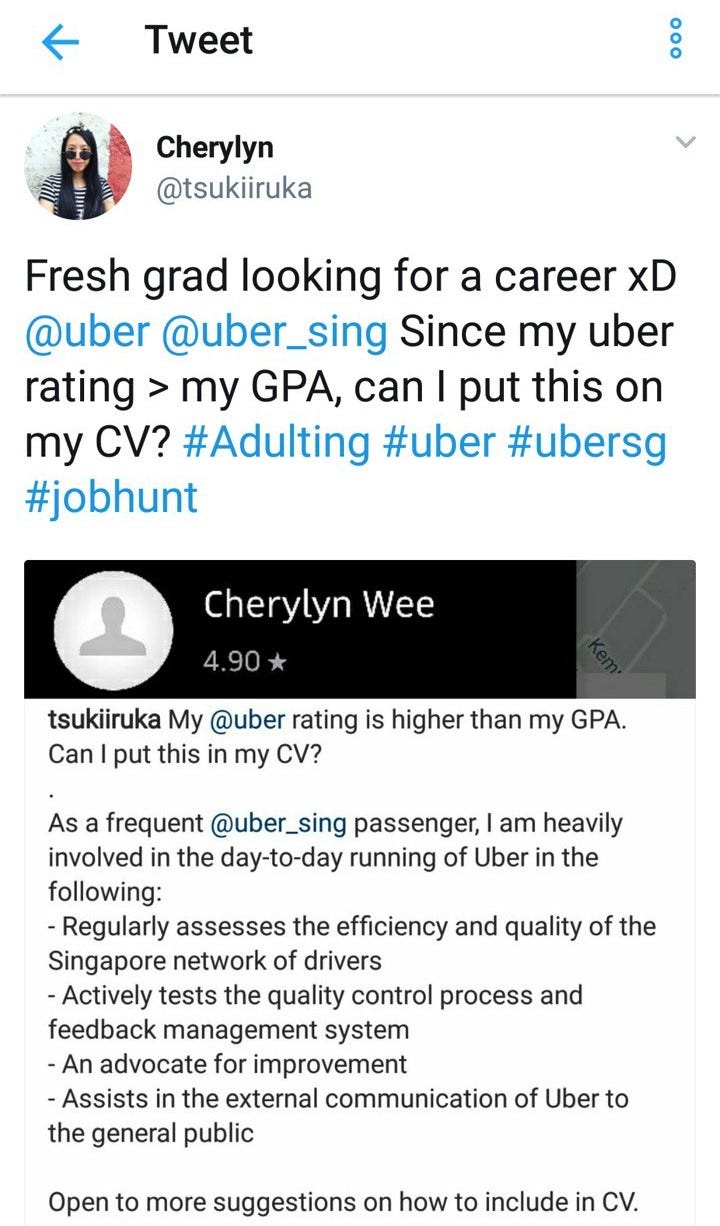 Ein Screenshot von Cherylyn Wees Tweet bei Uber im Jahr 2017