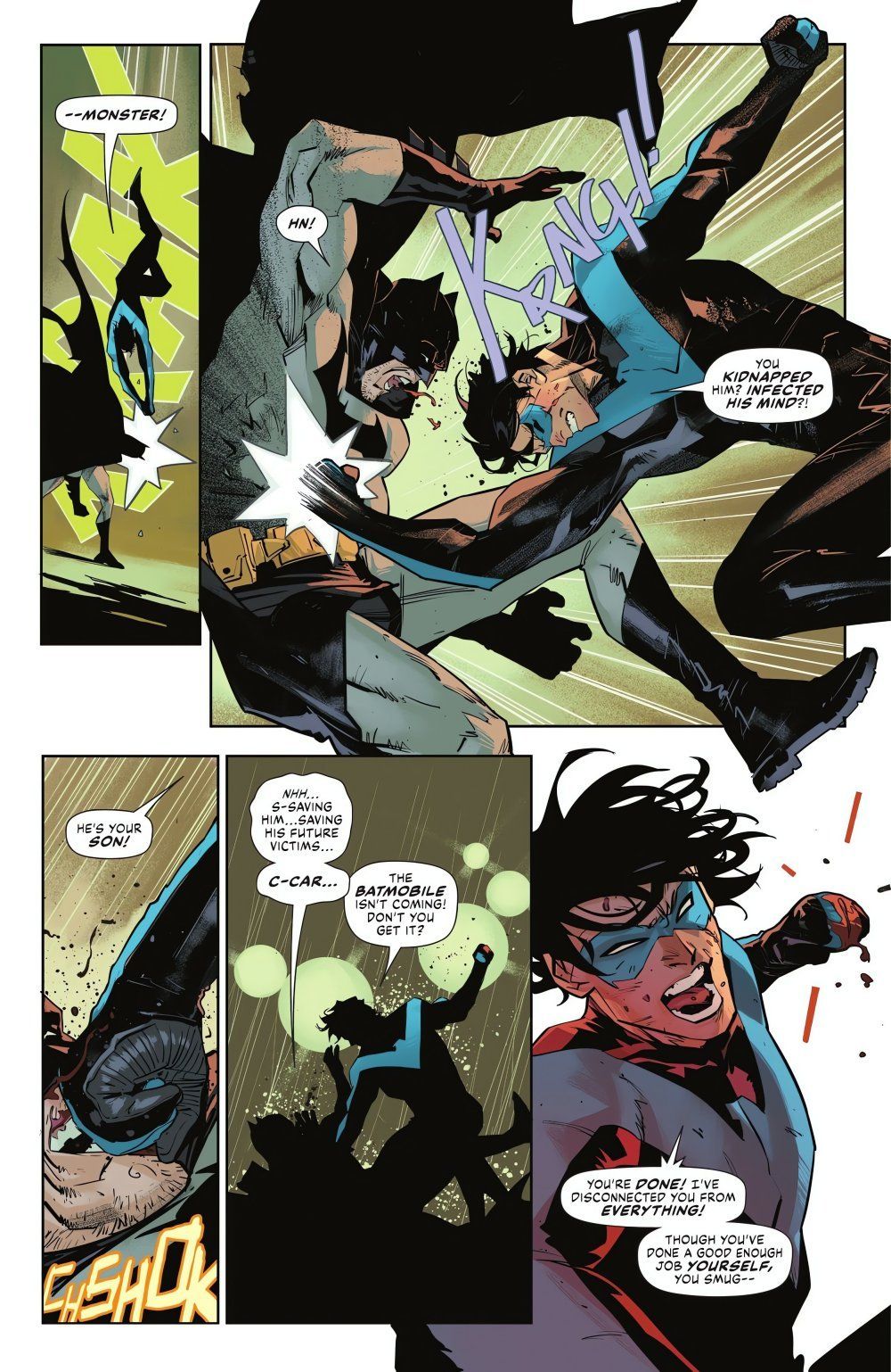 Panels aus Batman Nr. 138, Nightwing besiegt Batman in einem Straßenkampf