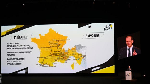 Tour de France-Direktor Christian Prudhomme stellt die Etappenroute für das Rennen 2024 vor