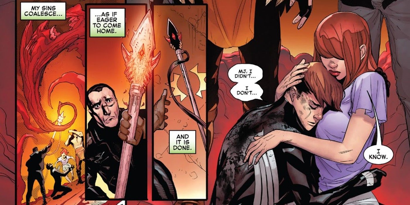 Panels aus Amazing Spider-Man #35, Norman Osborn entfernt die Sünden der Grünen Goblins aus Spider-Man