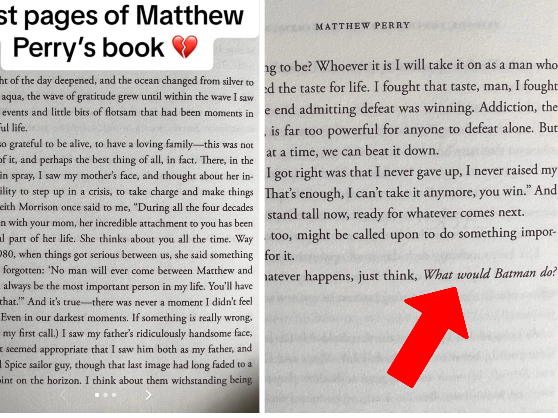 Die letzten Seiten von Matthew Perrys Memoiren.