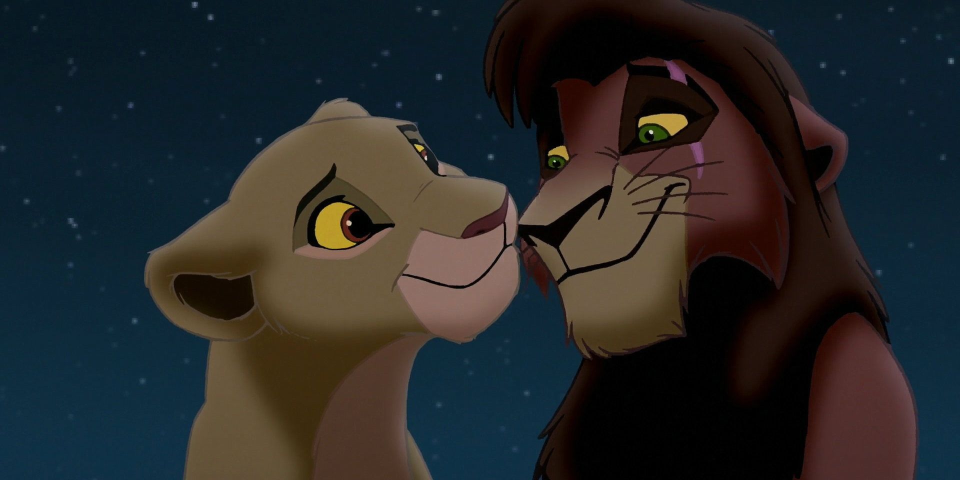 Kovu und Kiara schauen sich in „Der König der Löwen 2“ liebevoll an