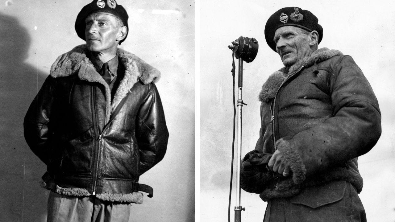 Ein Foto nebeneinander des britischen Soldaten Feldmarschall Montgomery und seines politischen Lockvogels Clifton James