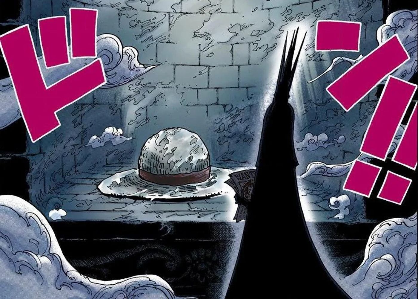 Imu betrachtet den riesigen Strohhut, der in Marijoa in One Piece eingefroren ist