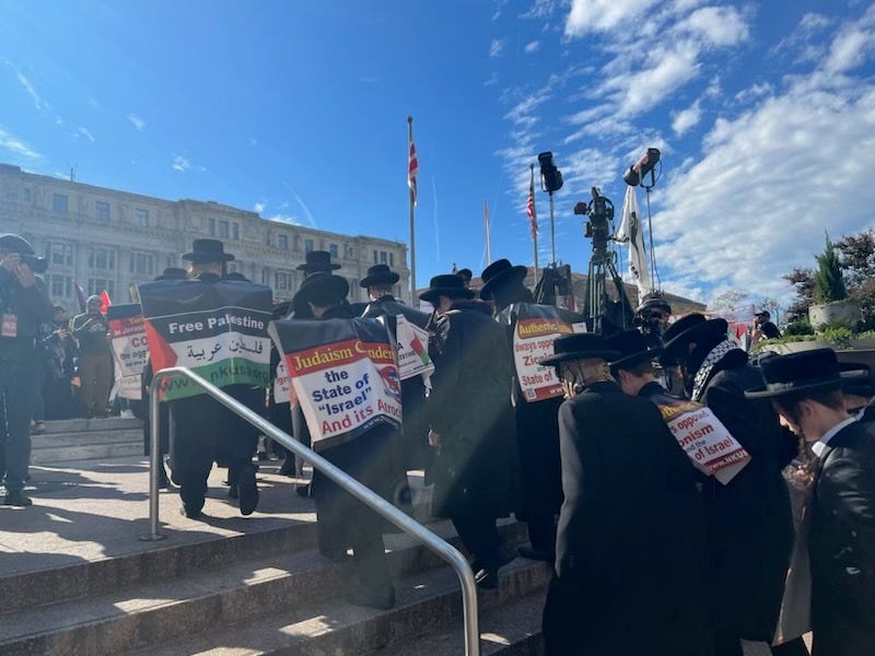 Pro-Palästina-Demonstranten marschieren auf das Weiße Haus zu.
