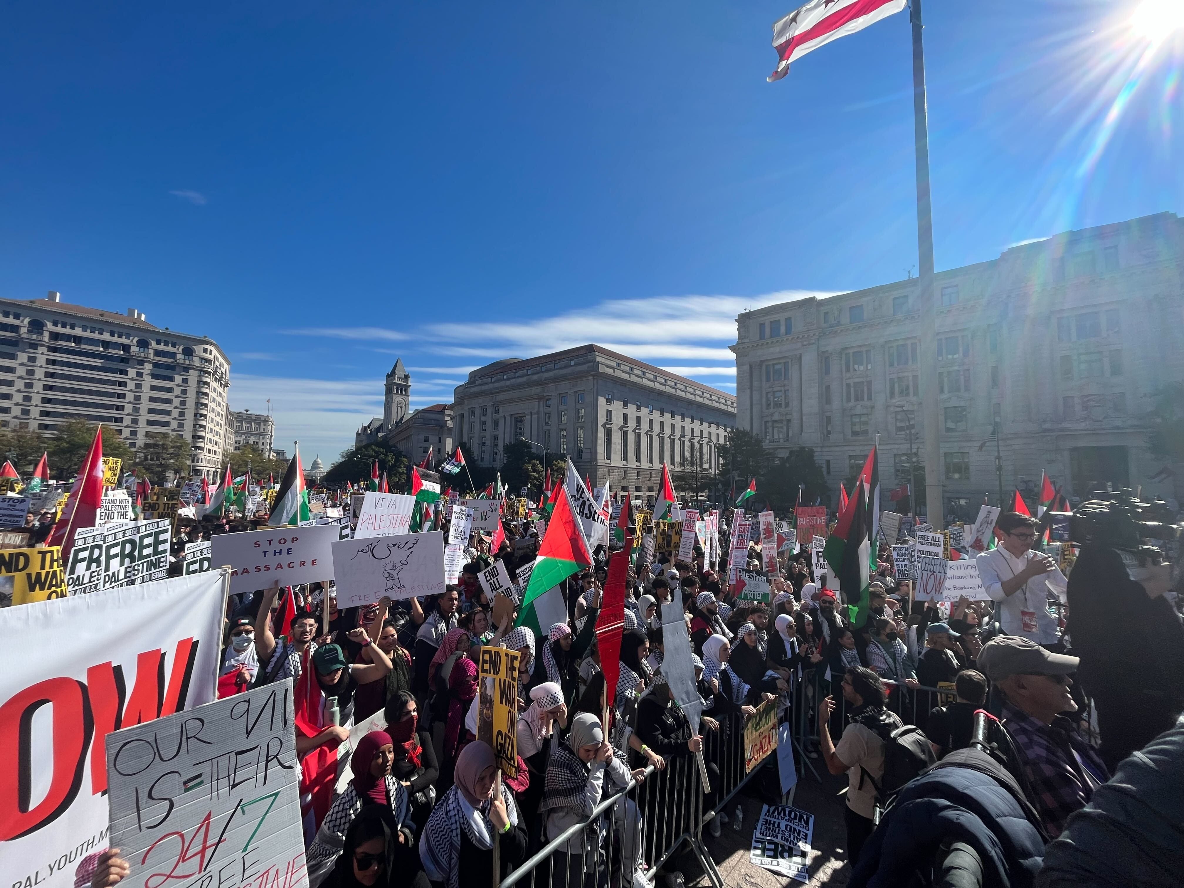 Tausende Menschen versammelten sich in Washington D.C., um einen Waffenstillstand in Gaza zu fordern.